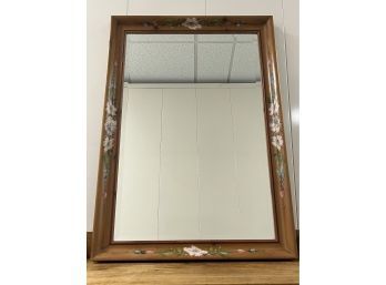 English Floral Painted Pine Wall Mirror