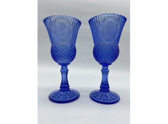 (2) Vintage Blue Avon Goblets