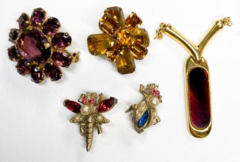 Vintage High End Costume Sparkly Brooch And Necklace Pendant Lot