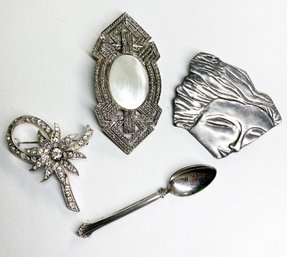 Vintage Silver Toned Costume Pin/Brooch Lot