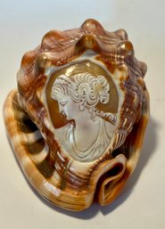 Vintage No.1 Italian Conch Shell Cameo With Detailed Hand Carved Lady Beautiful Color
