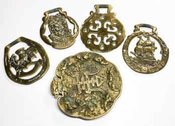 Large Vintage Brass Horse Medallion And Hot Plate Lot
