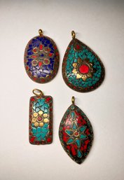 Incredible Mosaic Brass Pendant Lot, Vintage