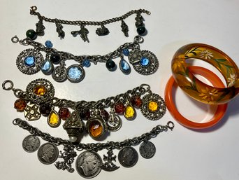 Vintage Costume Jewelry Charm Bracelets And Bangles