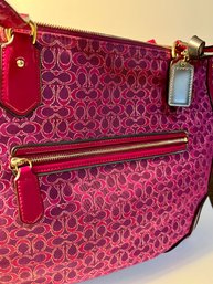 Coach Poppy Metallic Signature Patent Leather Trim Tote Handbag
