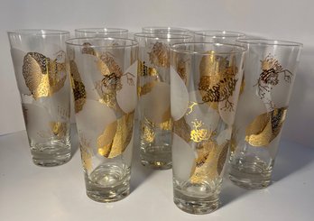 MCM Gold Leaf And Moon Highball Glasses Set Of 8