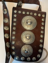 Vintage Leather & Silver Concho Tobacco Bag