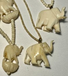 Vintage Pre 1973 Carved Elephants Necklaces