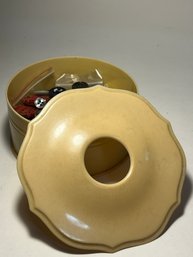 Celluloid Ivoryite Container With Buttons And Thimbles