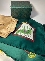 Gucci And Cartier Scarves And Vintage Gucci Box