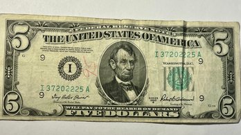 1950 Five Dollar Bill NO In God We Trust