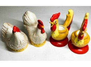 Vintage Holt-Howard Taper Candle Holders And Hen On Nest Salt And Pepper Shakers