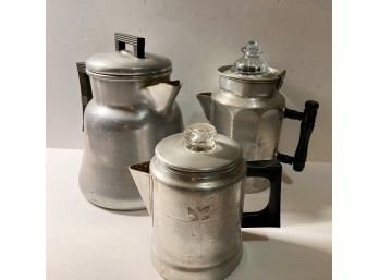 Vintage Aluminum Coffee Percolators Different Sizes