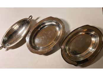 Silver Toned Tray Lot, Pewter And Possible Silver Plate