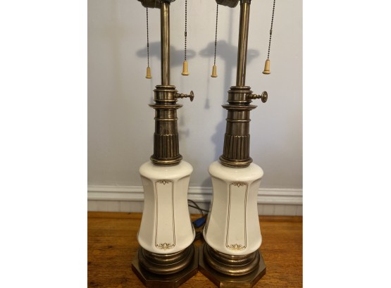 Amazing Stiffel Hollywood Regency Brass & Porcelain Table Lamps