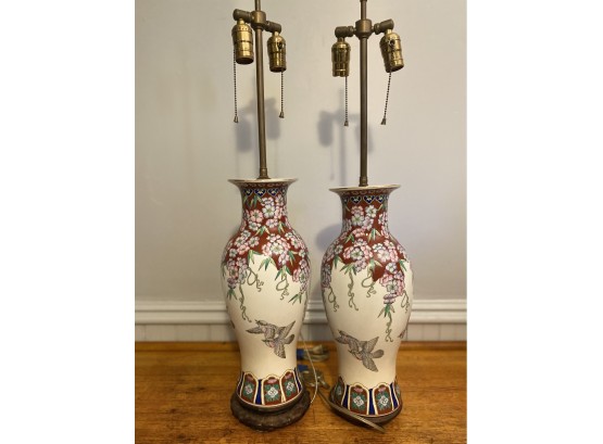 Stunning Mid Century Chinoiserie Porcelain Vase Lamps