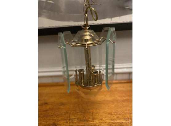 Mid Century Modern Brass Glass Swag Lamp