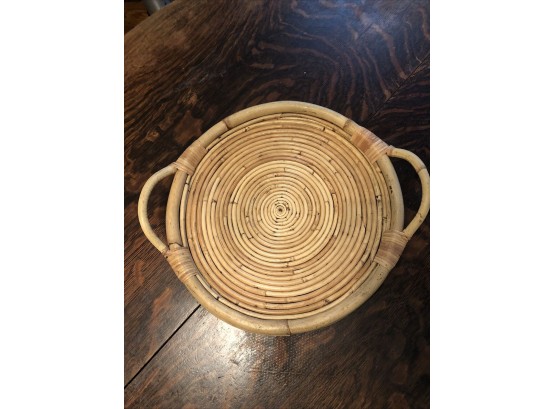 Vintage Boho Mid Century Bamboo Rattan Woven Reed Round Serving Tray 16.5