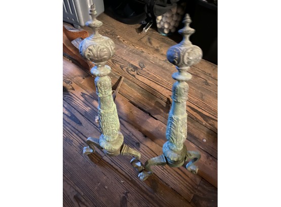Antique Fireplace Andirons W Beautiful Detail 24 Tall