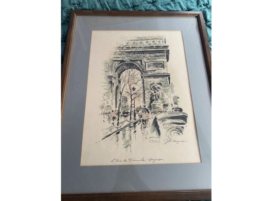 Paris Arc De Triumphe Watercolor Signed Framed Print