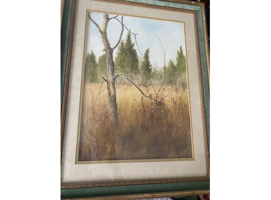 Willi Scheiner Landscape Original Watercolor Beaut In Custom Velvet Wood Frame