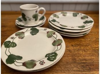 Hartstone Pottery Ivy Plates Saucers And Cup