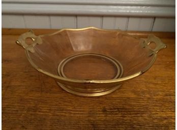 Rose Colored Glass And Gold Serving Bowl