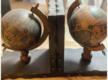 Antique Olde World Art & Crafts Globe Bookends Japan