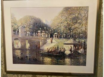 Large Framed Print Of Boston Public Gardens 29 X 36 (Artist JC Terelak) Gold Frame