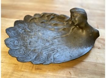 Beautiful Art Nouveau Pewter Signed J Angles Tray
