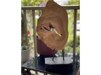 Sculptural Modern Signed Cypress Wood Slice Natural Live Edge Beautiful 18