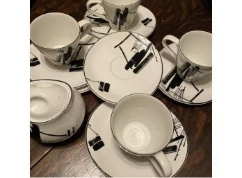 12 Pc Lot Sango CALLIGRAPHY LARRY LASLO 1992 CUP SAUCERS NEW #4901 RARE