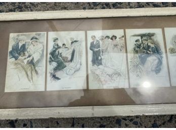 RARE FRAMED POSTCARDS SIX STAGES OF LOVE VINTAGE ORIGINAL By Reinthal Newman