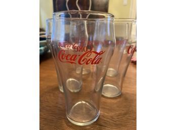 5 Vintage 24oz Coca Cola Clear Glasses W Red Lettering