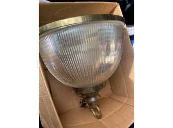 Magnificent 14 Diameter Brass ANTIQUE Holophane Ceiling Fixture W Diffuser Glass And Chain.