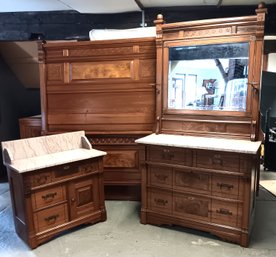 Antique Victorian 3 - Piece Bedroom Set, Near Mint Cond. W/ Beveled Mirror & Tennessee Marble Tops