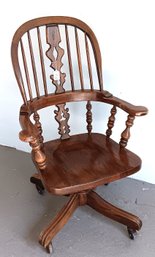 Vintage Walnut Rolling Swivel Office Windsor Chair