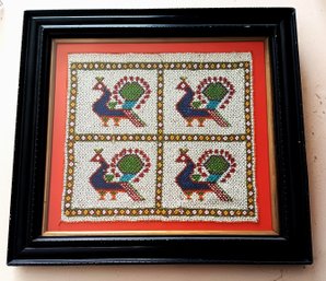 Vintage Ethnic India Gujarati Saurashtra Bead Work, Framed 13x 14'