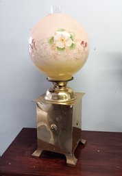 Antique Oil Lamp - Electrified, 'Success' Pittsburgh Lamp Co, Brass Base & Hand Painted Globe, Works