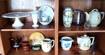 Generous Lot Of 16 Glass & Porcelain Items: Wedgwood, Ginori, Bavaria, Lusterware (See Description For List)