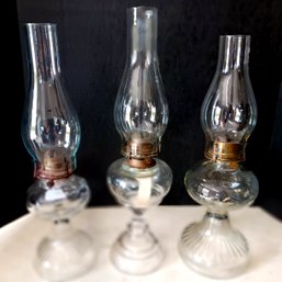 3 Antique Oil Lamps W/ Chinmeys