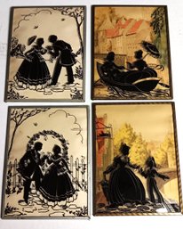 Vintage Silhouettes On Glass Victorian Set Of 4, Size - 6x 8 Inch