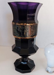Moser  Amethyst Glass Vase With  Gilt Band, BOHEMIA AUSTRIA CZECH Ca1900s, 9' Tall