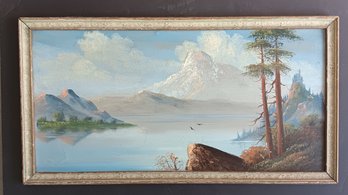 Landscape With Snow Capped Mountain & Lake, 25.5x 13.5 Inch