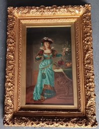 Antique 1800s Oil Painting Of A Lady In A Fancy Dress, H.Nasi, 21x 29' Glass Protected