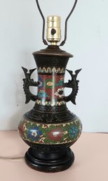Antique Japanese Champleve Bronze Enamel Cloisonne Table Lamp, 2nd Of 2 Dented