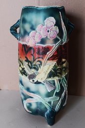 Antique Nippon Asian Handled Footed Moriage Decorated Birds Flowers Vase, 13' Previously Used As A Lamp