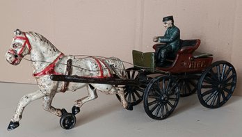 Vintage, Early 1900s, Cast Iron Horse Drawn Police Chief Wagon Figurine PD Chief 14 Inch