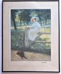 'Lady In Blue' Pastel, Listed Artist Georges Plasse 1878 - 1948, Pencil Signed Mat 24x 30'