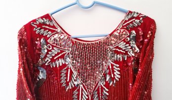 Vintage 1970s Silk Designer Sequined Dress, Medium Size  Some Sequin Missing